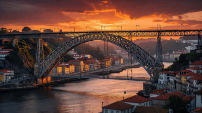 Porto Dom Luis I Bridge spanning the Douro River at sunset
